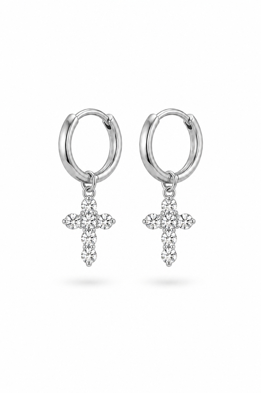 ARGOLLAS PEQUEÑAS CRUZ CIRCÓN 14MM PLATEADO