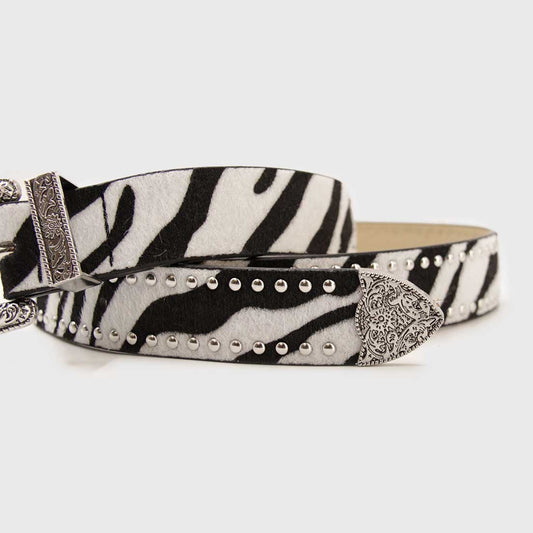 CINTURÓN TACHAS CEBRA NEGRO PLATEADO