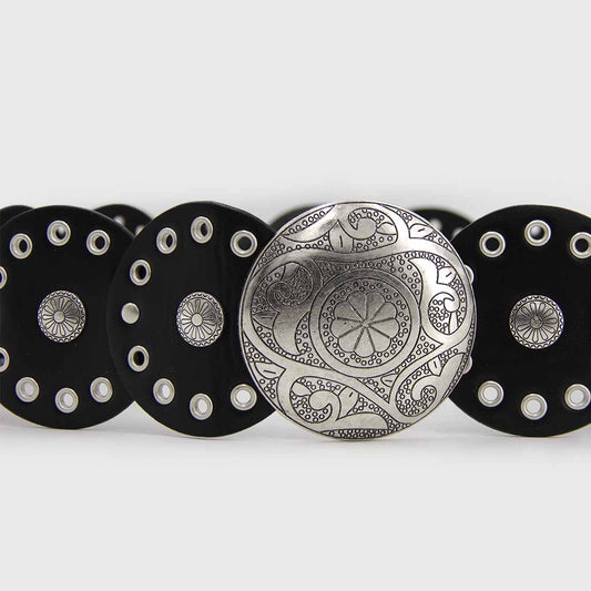 CINTURÓN BOHO PLATEADO NEGRO