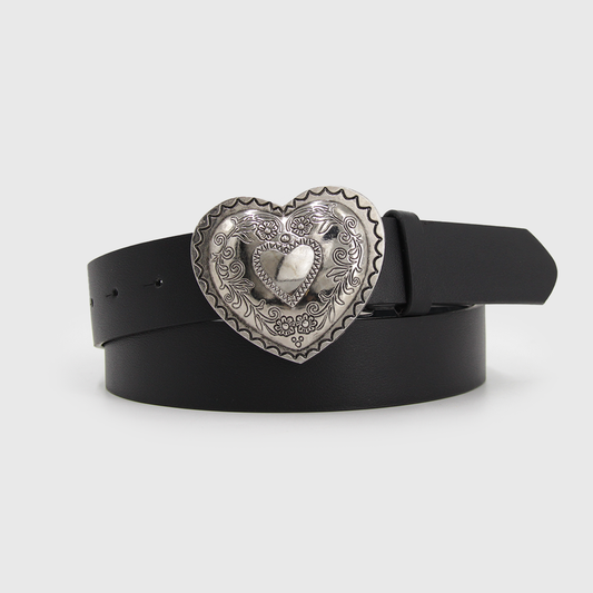 CINTURÓN CORAZÓN GRABADO NEGRO