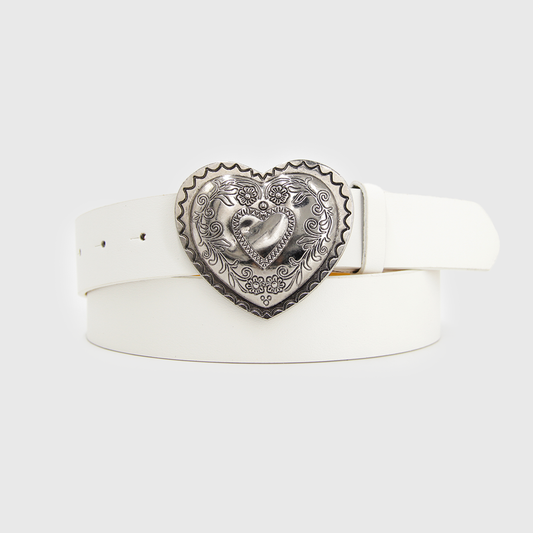 CINTURÓN CORAZÓN GRABADO BLANCO