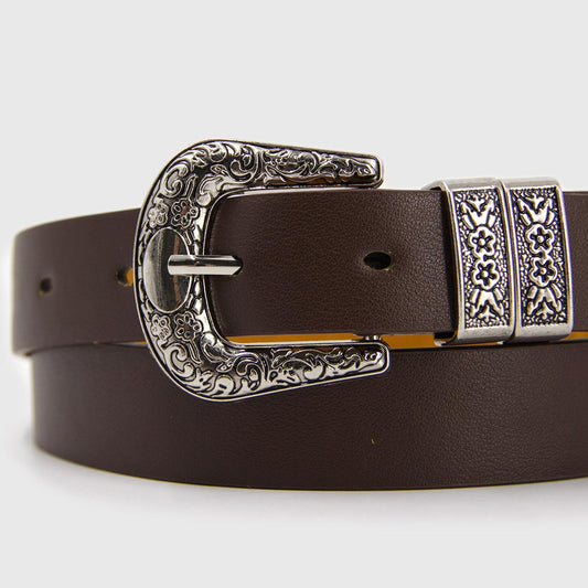 CINTURÓN DOBLE CAFÉ PLATEADO