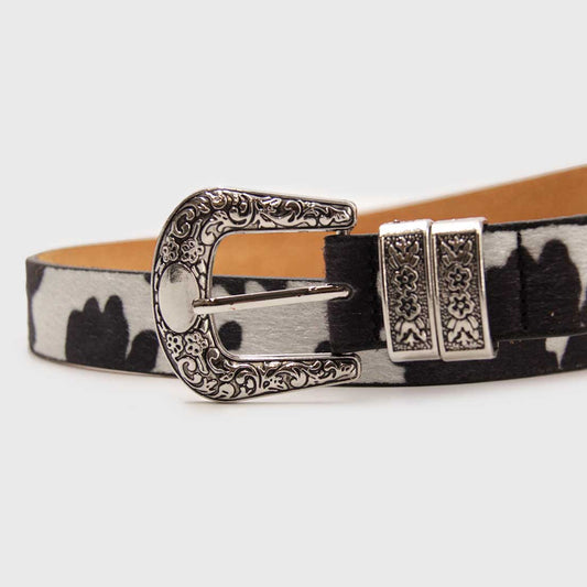 CINTURÓN DOBLE VACA NEGRO PLATEADO