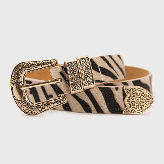 CINTURÓN DOBLE CEBRA CAFÉ DORADO