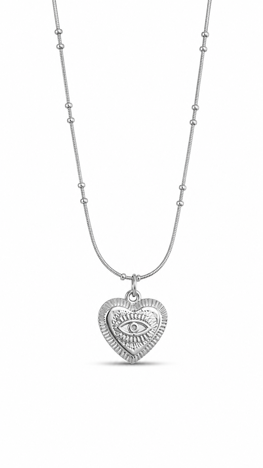 CADENA CORAZÓN OJO PLATEADO