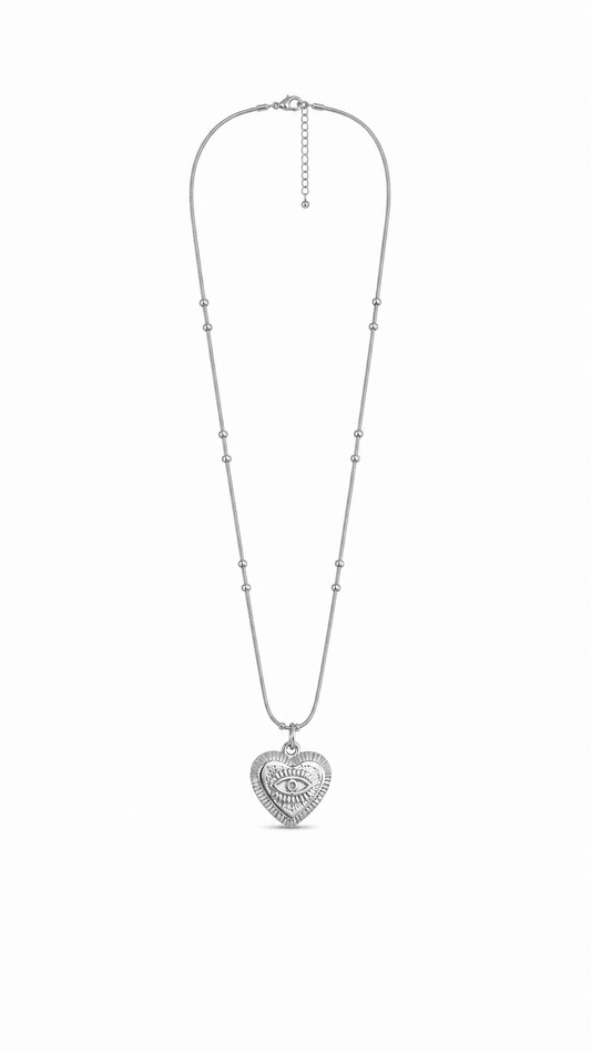 CADENA CORAZÓN OJO PLATEADO