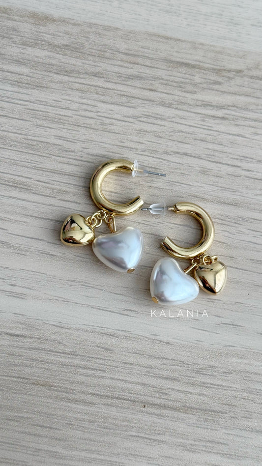 AROS SEMI CORAZÓN PERLA DORADO