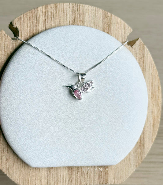 CADENA COLIBRI CIRCON ROSADO PLATA 925