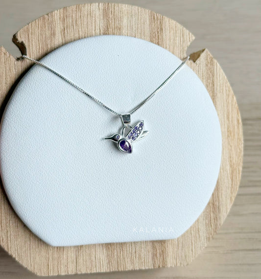 CADENA COLIBRI CIRCON MORADO PLATA 925