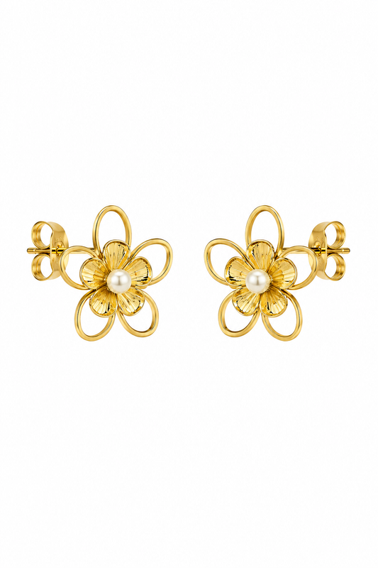 AROS FLOR PERLA DORADO 2.5 CM