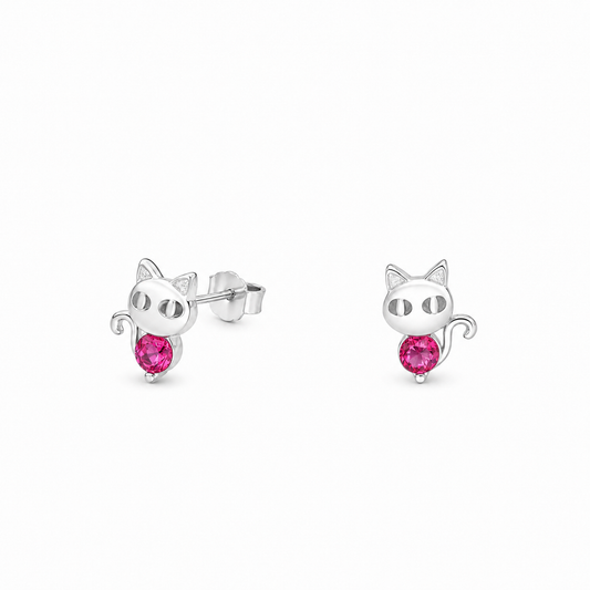 AROS GATITO RUBÍ PLATA 925