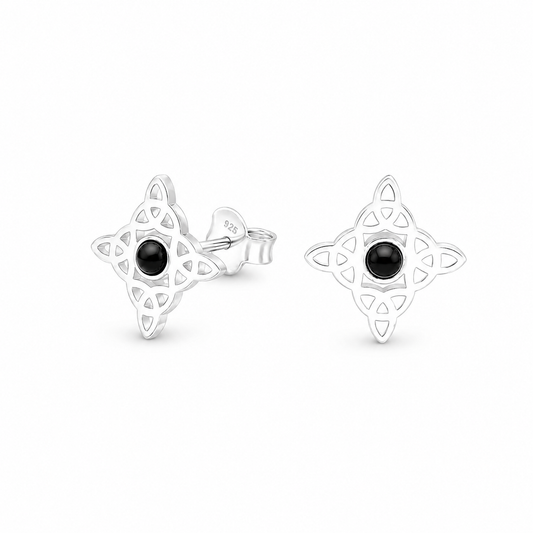 AROS NUDO DE BRUJA ÓNIX PLATA 925