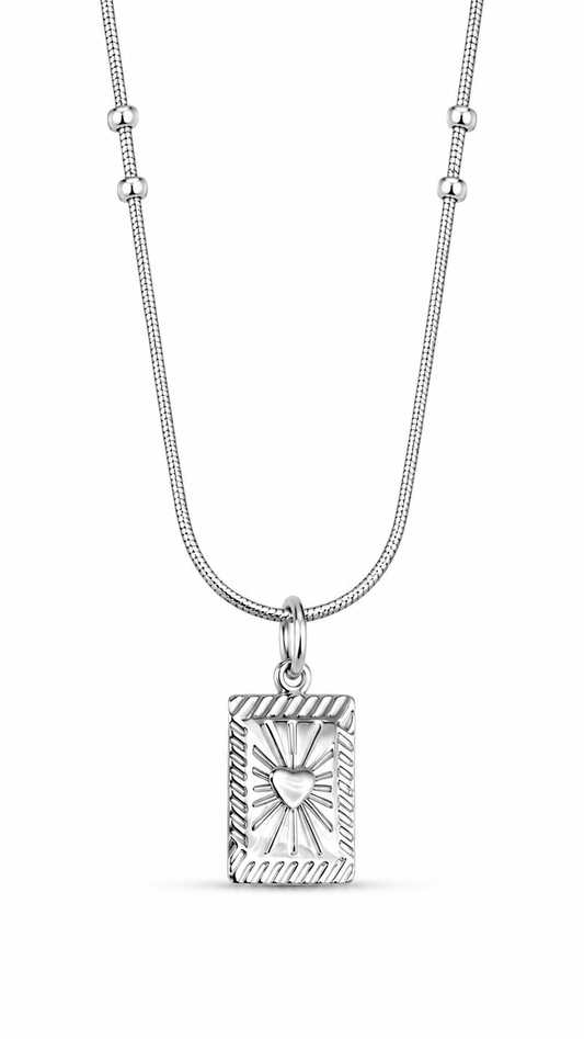 CADENA CORAZÓN LINEAS PLATEADO
