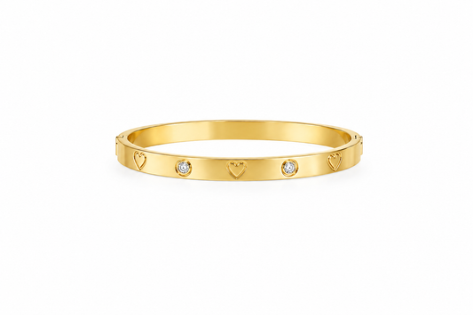 PULSERA ESCLAVA CLOVER CORAZÓN DORADO