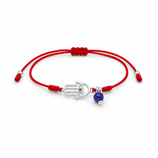 PULSERA ROJA HILO MANO FÁTIMA OJO TURCO PROTECCIÓN PLATA 925