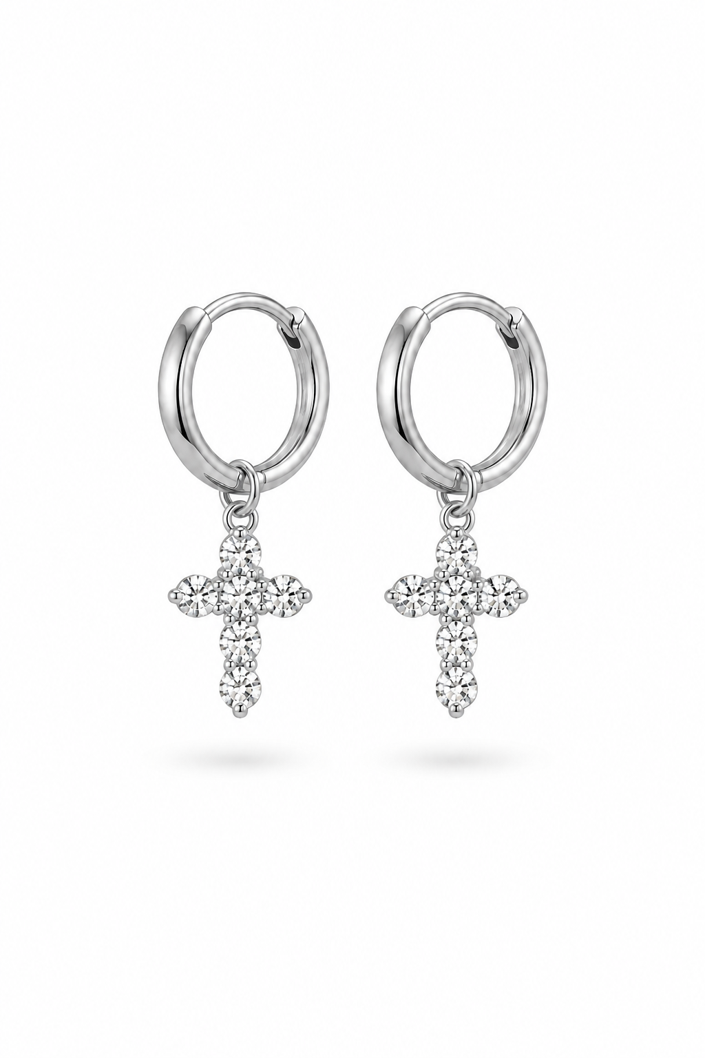 ARGOLLAS PEQUEÑAS CRUZ CIRCÓN 14MM PLATEADO