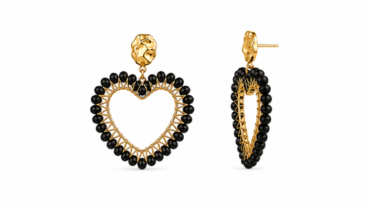 AROS TEJIDOS CORAZÓN NEGRO DORADO 5.5 CM