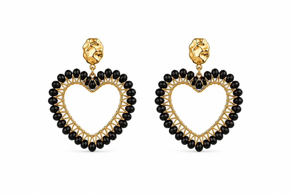 AROS TEJIDOS CORAZÓN NEGRO DORADO 5.5 CM
