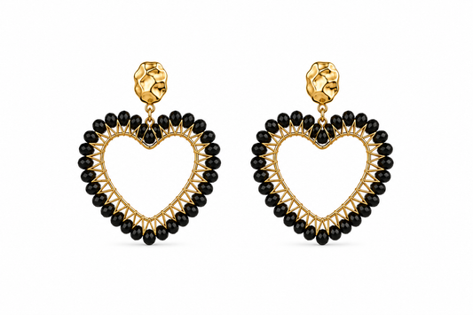 AROS TEJIDOS CORAZÓN NEGRO DORADO 5.5 CM