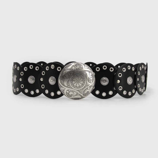 CINTURÓN BOHO PLATEADO NEGRO