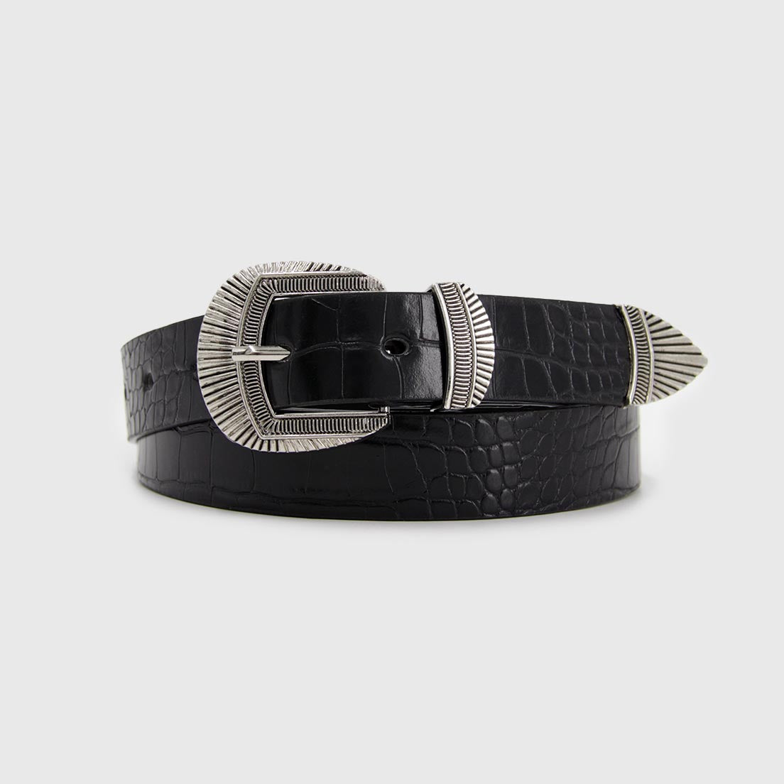 CINTURÓN BAS NEGRO PLATEADO