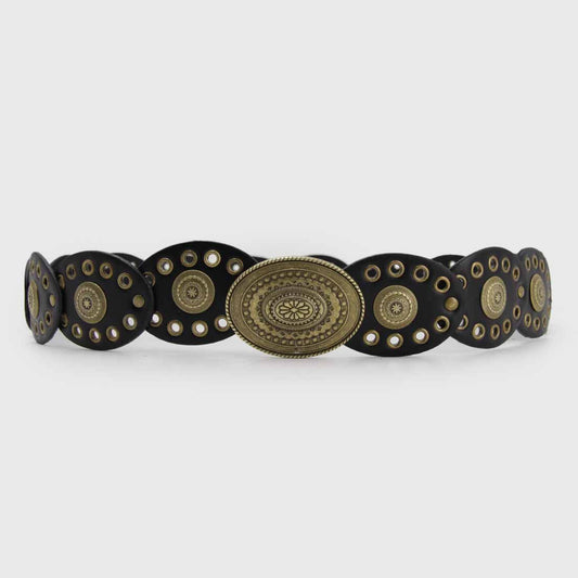 CINTURÓN BOHO OVALO NEGRO DORADO
