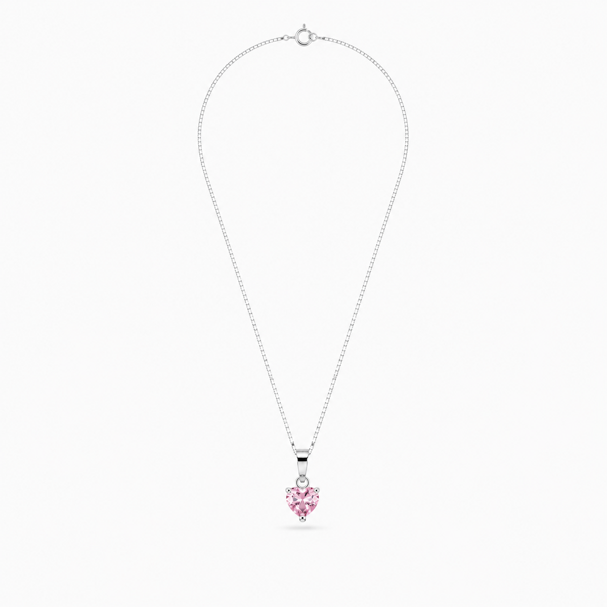 CADENA CORAZÓN CIRCÓN ROSADO PUNTO DE LUZ PLATA 925