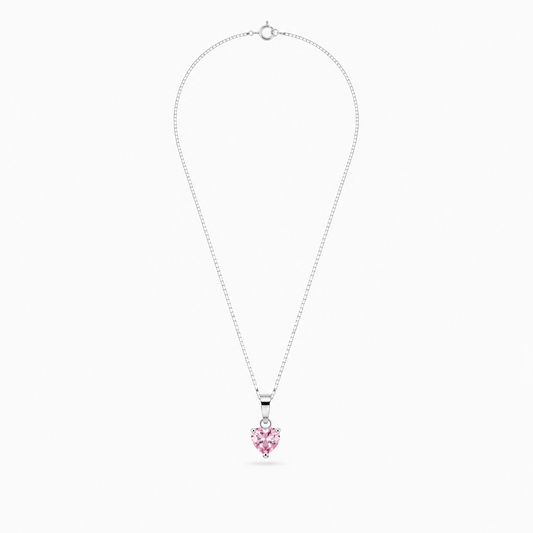 CADENA CORAZÓN CIRCÓN ROSADO PUNTO DE LUZ PLATA 925