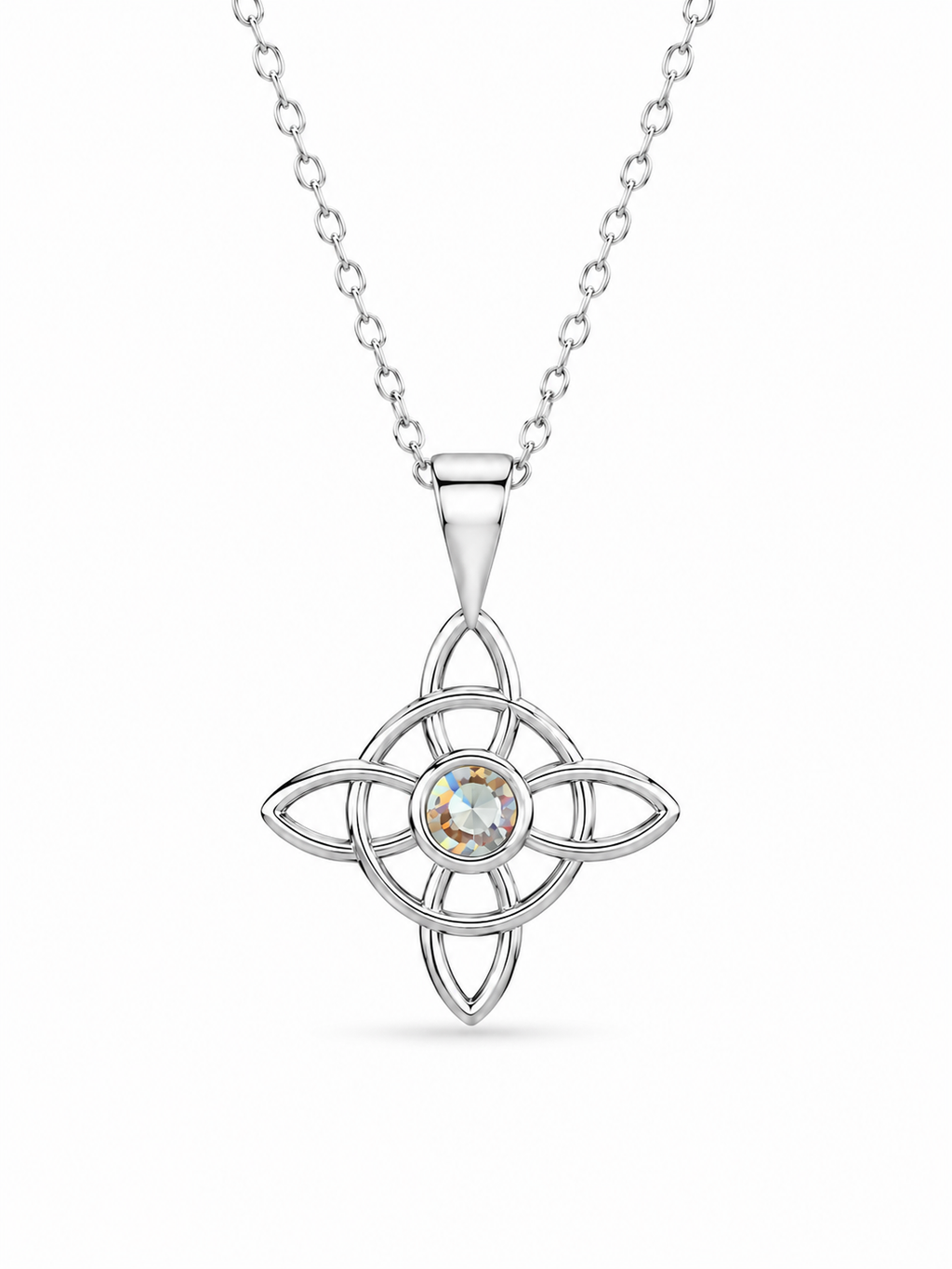 CADENA NUDO DE BRUJA CIRCÓN TORNASOL PLATA 925