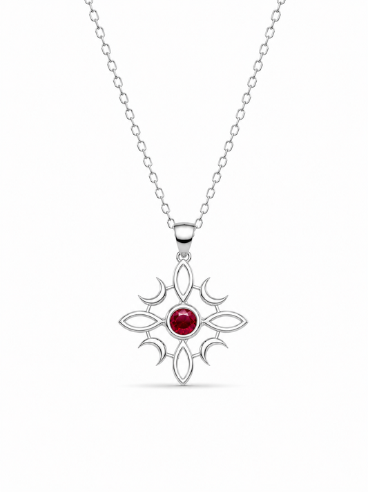 CADENA NUDO DE BRUJA RUBÍ  PLATA 925