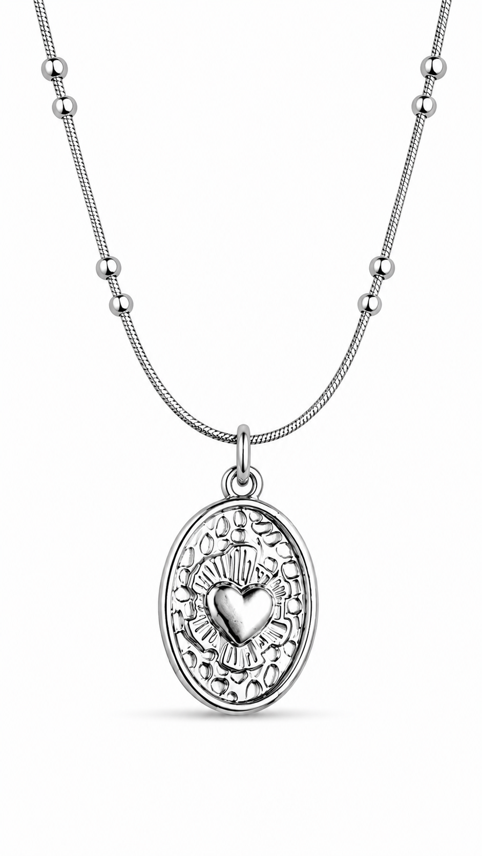 CADENA CORAZÓN CIRCULO PLATEADO