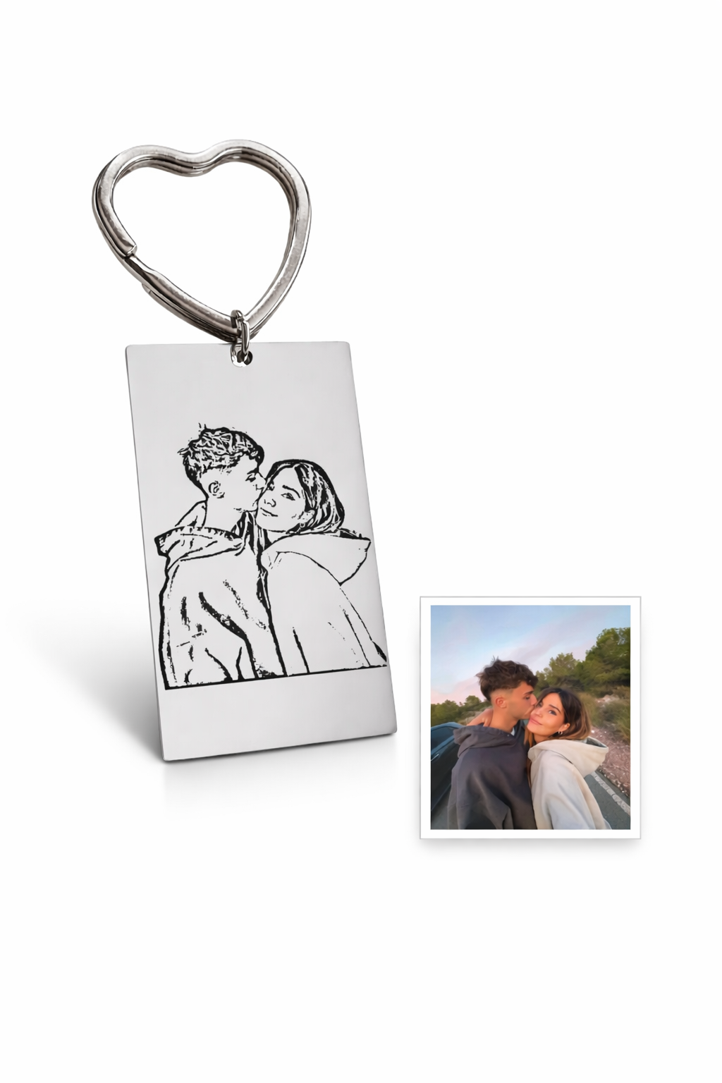 LLAVERO PERSONALIZADO RECTANGULAR CORAZÓN - Plateado