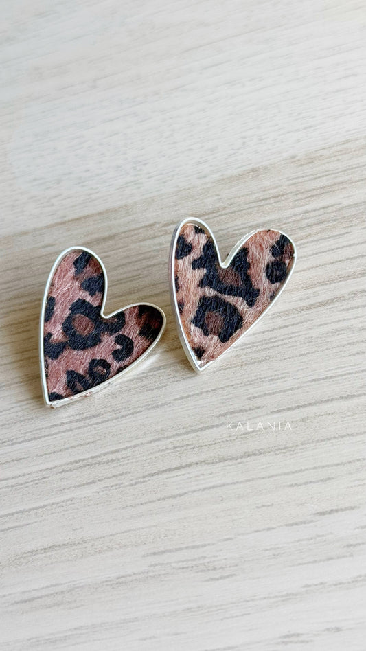 AROS ANIMAL PRINT CORAZÓN PLATEADO