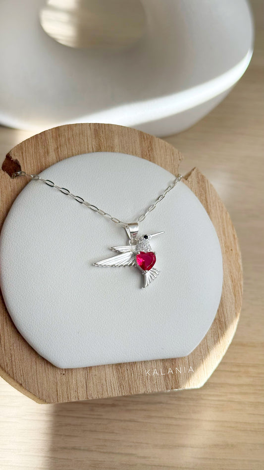 CADENA COLIBRÍ CIRCÓN RUBI PLATA 925