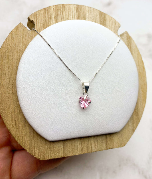 CADENA CORAZÓN CIRCÓN ROSA PLATA 925