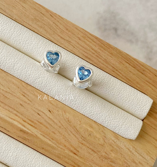 AROS MINI CORAZÓN CIRCÓN AZUL PLATA 925