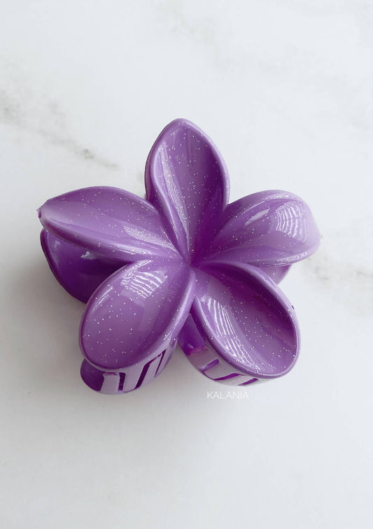 HAIR CLIPS FLORES HAWAIANA MORADA GLITTER