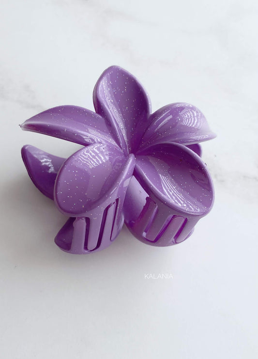 HAIR CLIPS FLORES HAWAIANA MORADA GLITTER