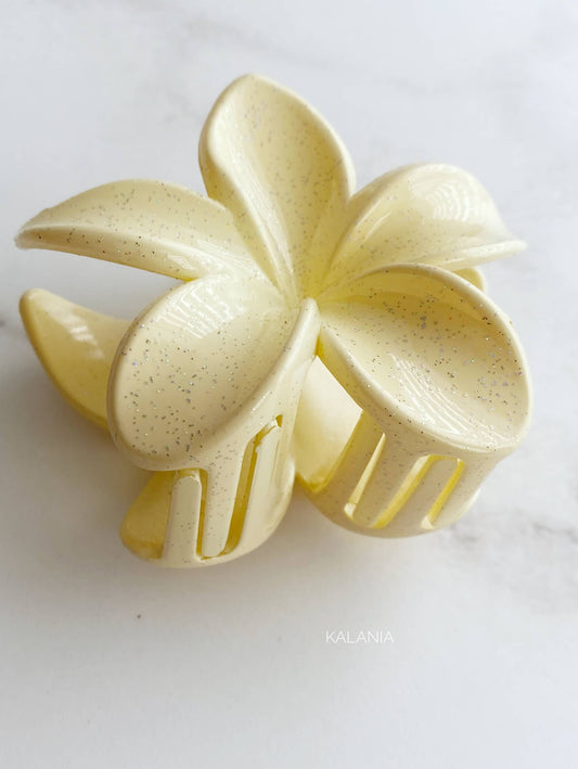 HAIR CLIPS FLORES HAWAIANA BEIGE GLITTER