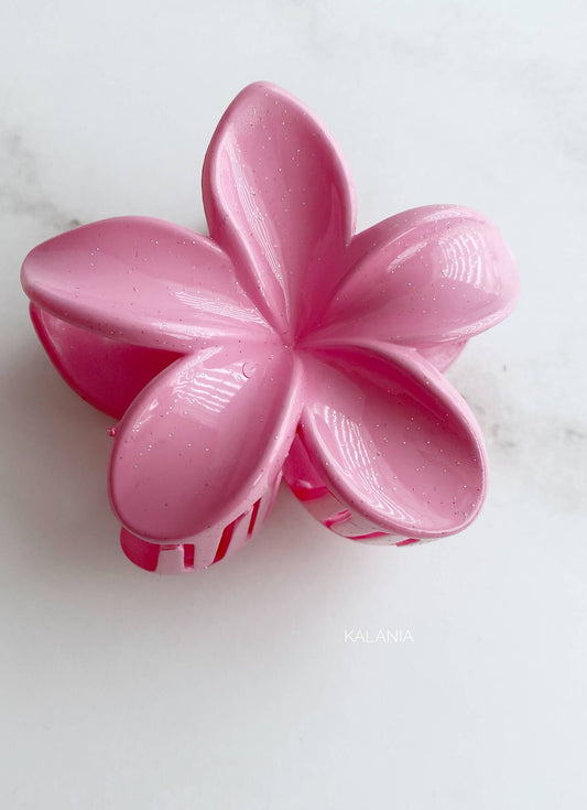 HAIR CLIPS FLORES HAWAIANA ROSADO GLITTER