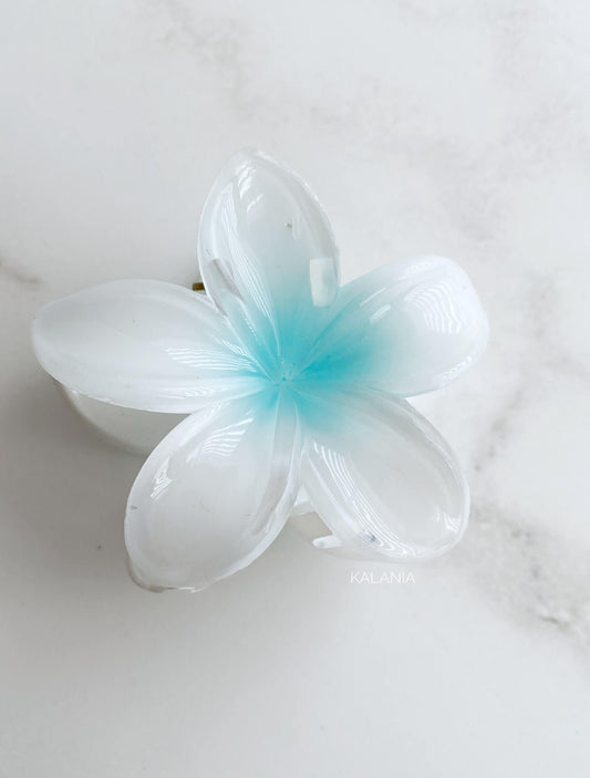 HAIR CLIPS FLORES HAWAIANA BLANCO CELESTE GRANDE