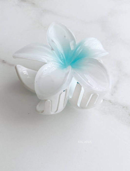 HAIR CLIPS FLORES HAWAIANA BLANCO CELESTE GRANDE