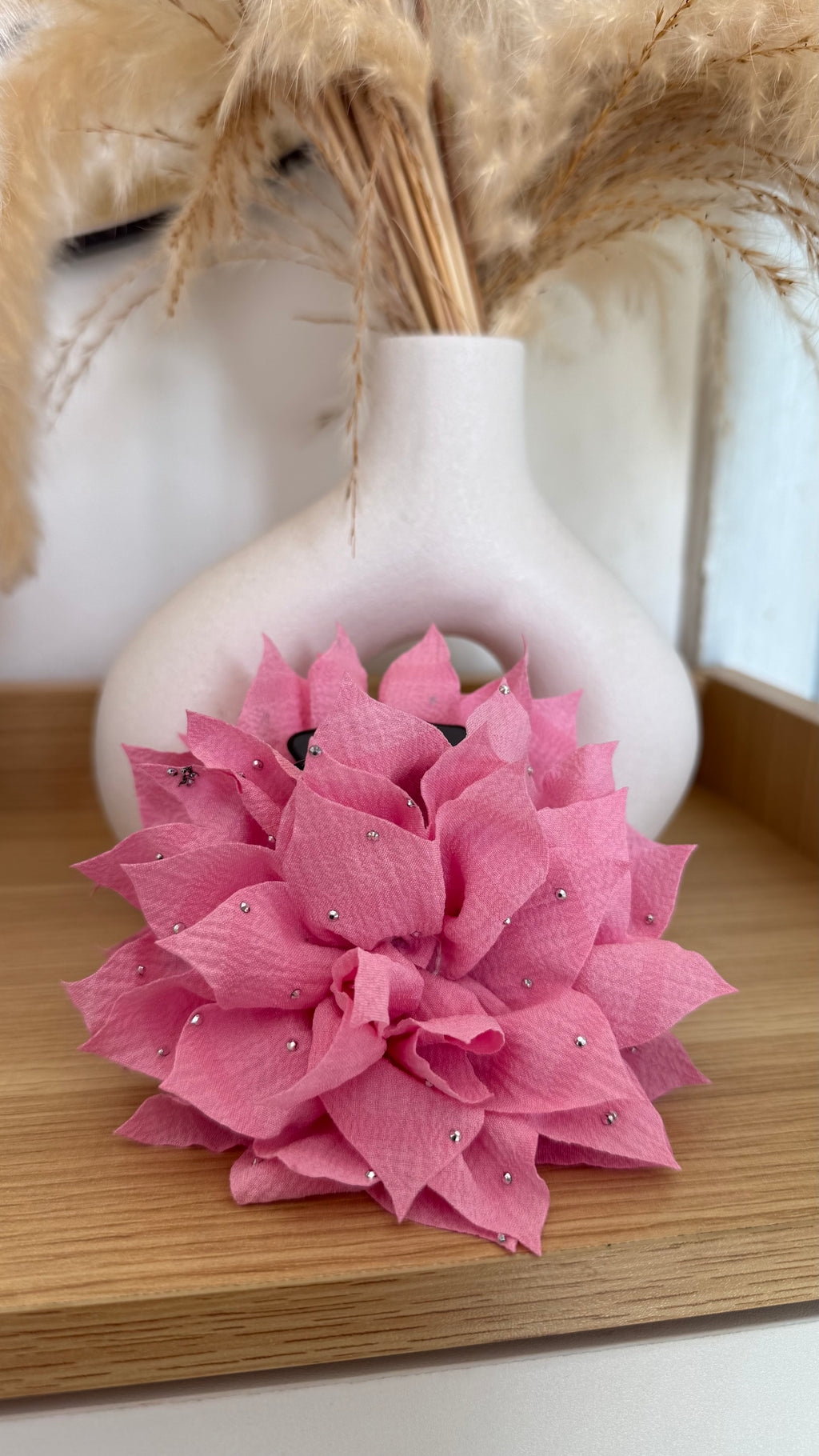Pinche Flor Puntas Brillo Rosado 9 cm