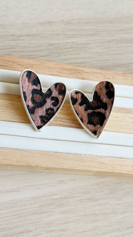 AROS ANIMAL PRINT CORAZÓN PLATEADO