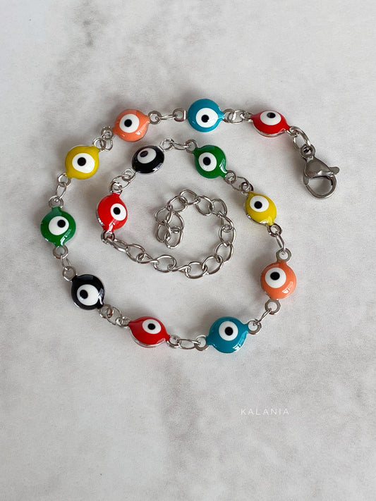 PULSERA OJOS MULTICOLOR PLATEADO ACERO INOXIDABLE