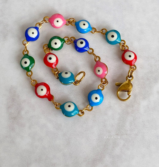 PULSERA OJOS MULTICOLOR DORADO ACERO INOXIDABLE