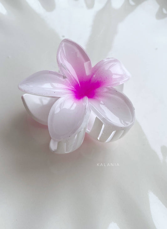 HAIR CLIPS FLORES HAWAIANA BLANCO FUCSIA MEDIANA