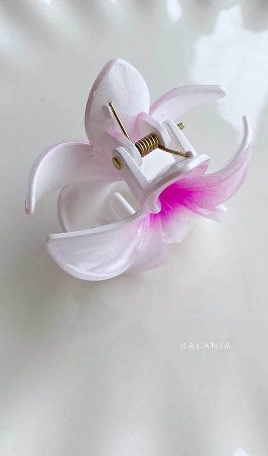 HAIR CLIPS FLORES HAWAIANA BLANCO FUCSIA MEDIANA