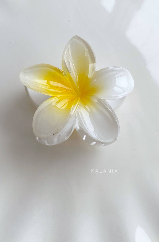 HAIR CLIPS FLORES HAWAIANA BLANCO AMARILLO MEDIANA