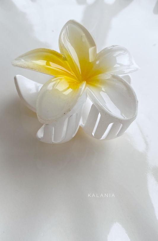 HAIR CLIPS FLORES HAWAIANA BLANCO AMARILLO MEDIANA